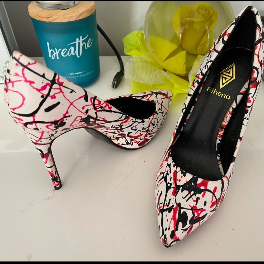 Athena High Heels size 10
4” heel leather white red and black